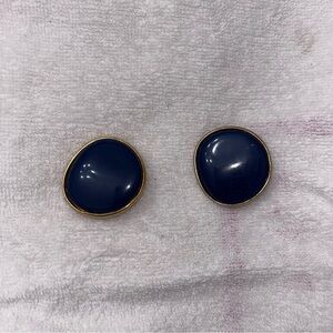 Navy Blue and Gold Plated Stud Earrings